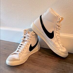 Nike White Mid Blazer Sneakers with Black Logo